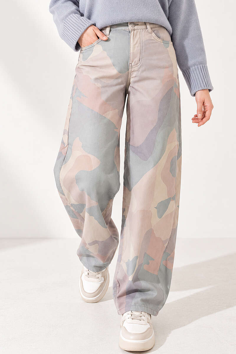 Patterned Baggy Trousers - Green
