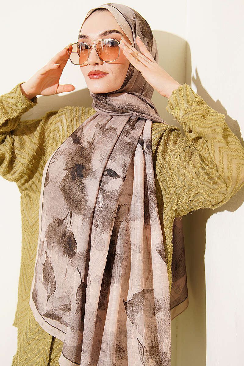 Patterned Bamboo Crinkle Shawl - Beige