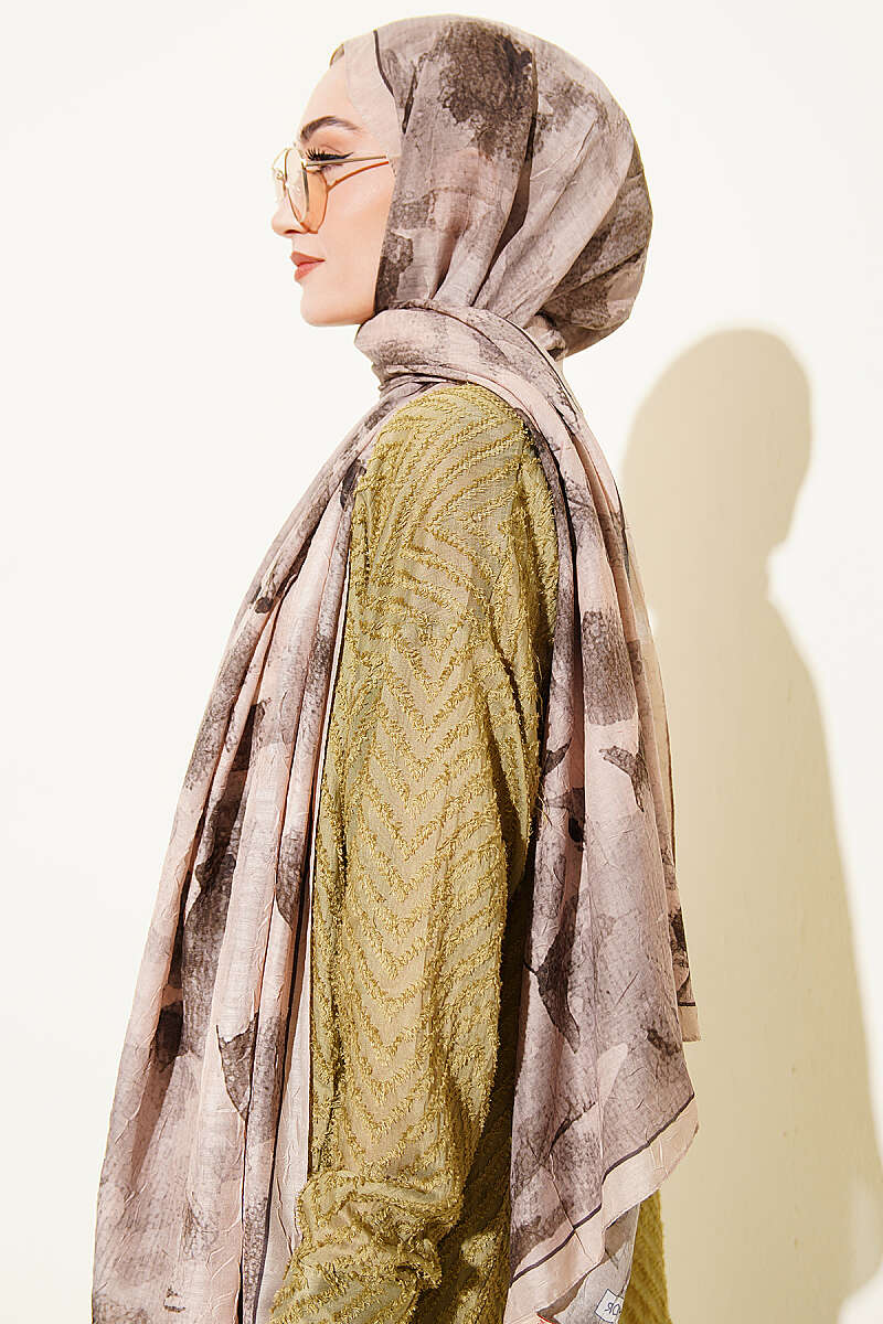 Patterned Bamboo Crinkle Shawl - Beige