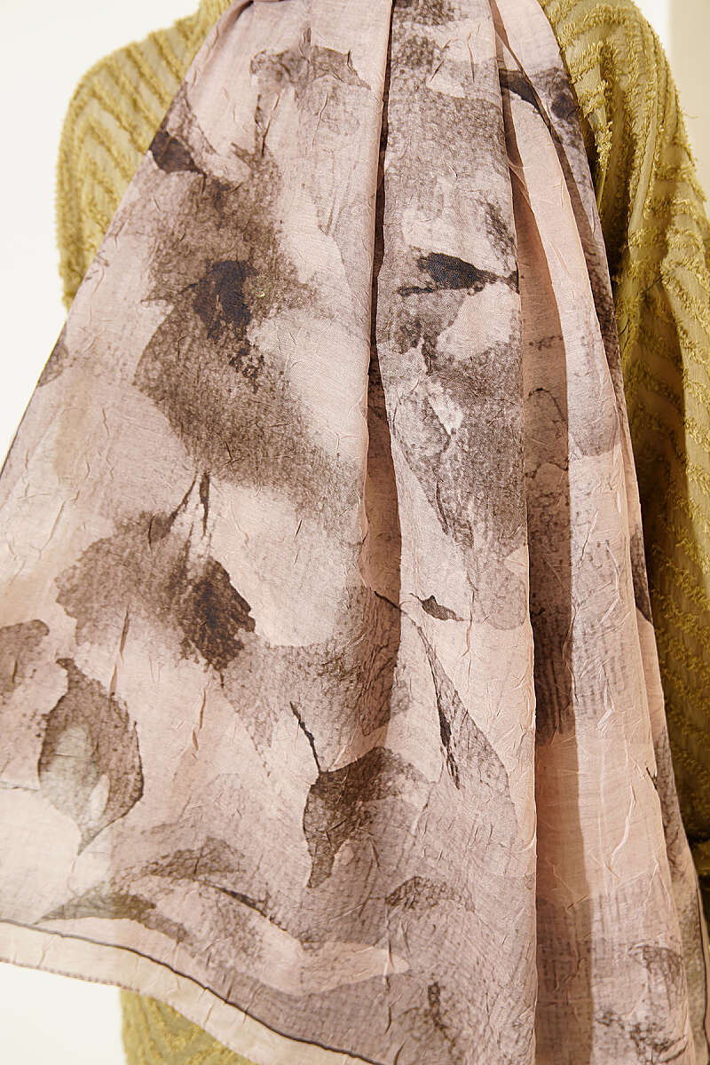Patterned Bamboo Crinkle Shawl - Beige