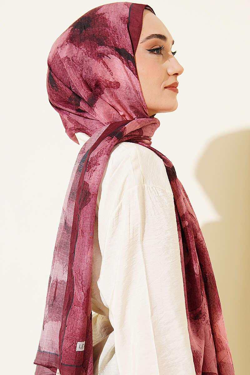 Patterned Bamboo Crinkle Shawl - Burgundy
