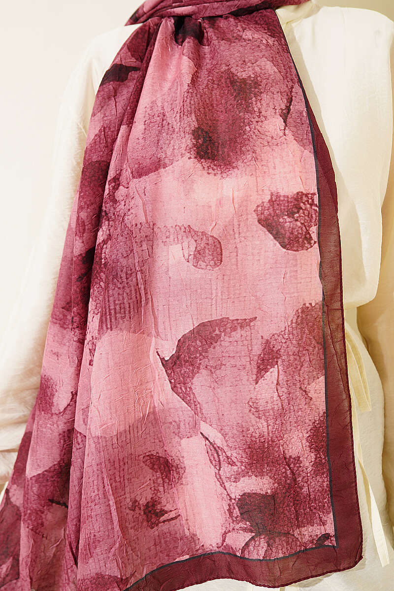 Patterned Bamboo Crinkle Shawl - Burgundy