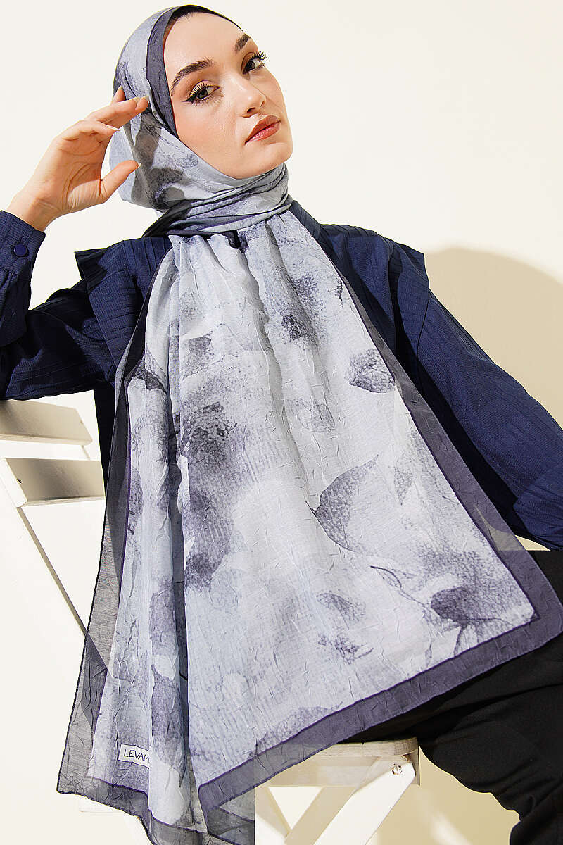 Patterned Bamboo Crinkle Shawl - Smoke Grey