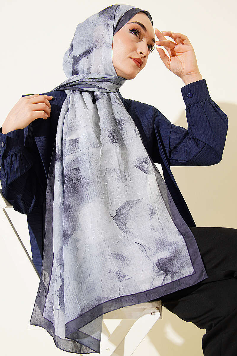 Patterned Bamboo Crinkle Shawl - Smoke Grey