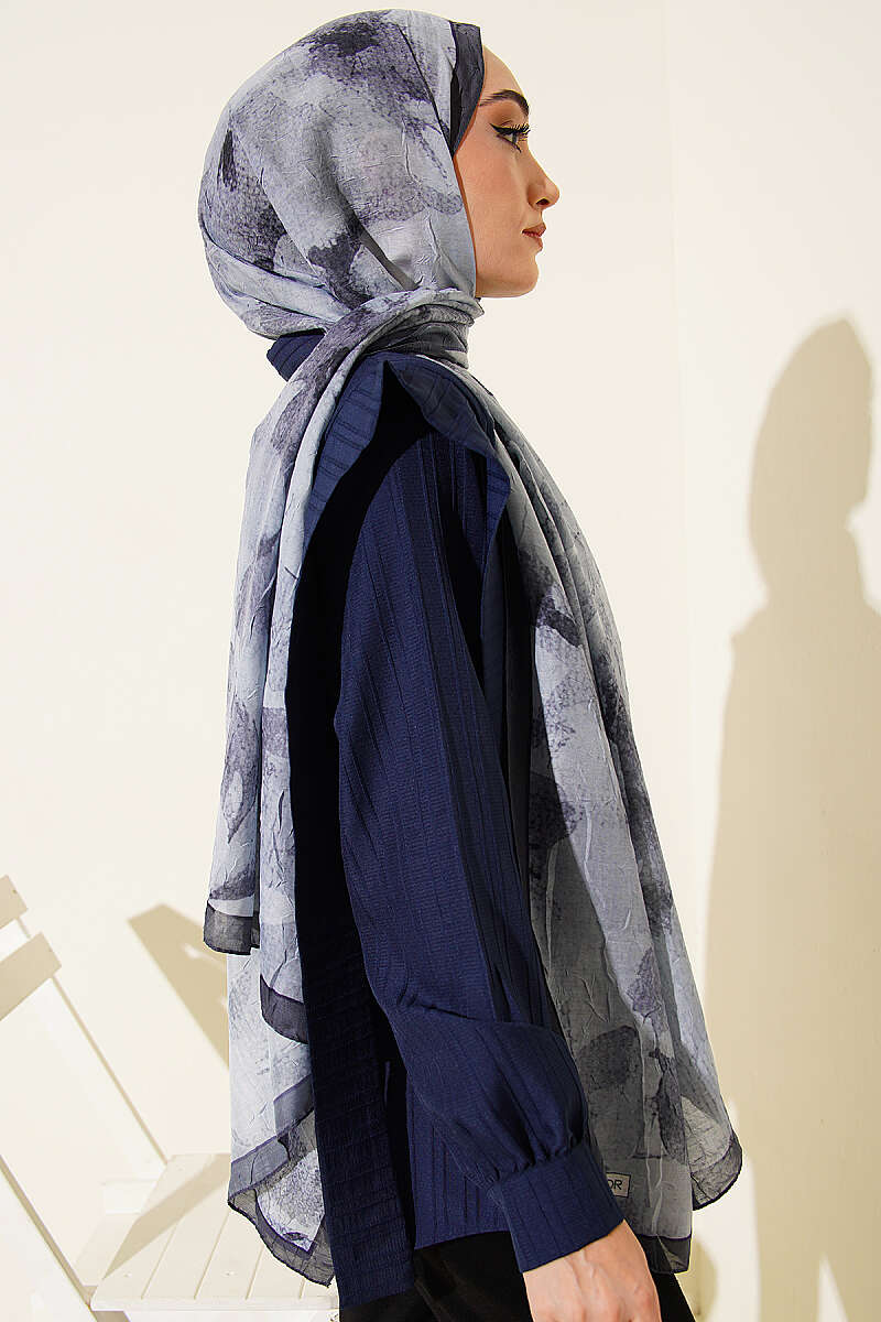 Patterned Bamboo Crinkle Shawl - Smoke Grey