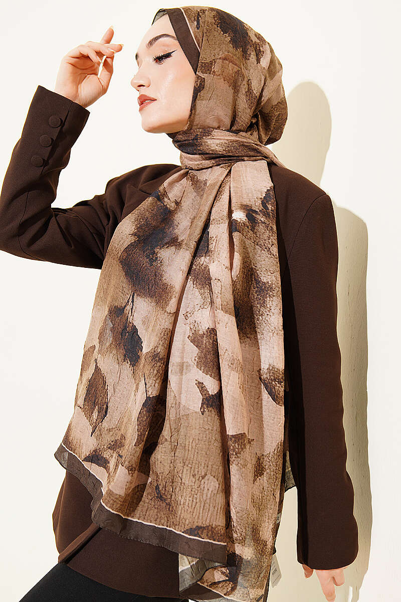 Patterned Bamboo Crinkle Shawl - Camouflage Green