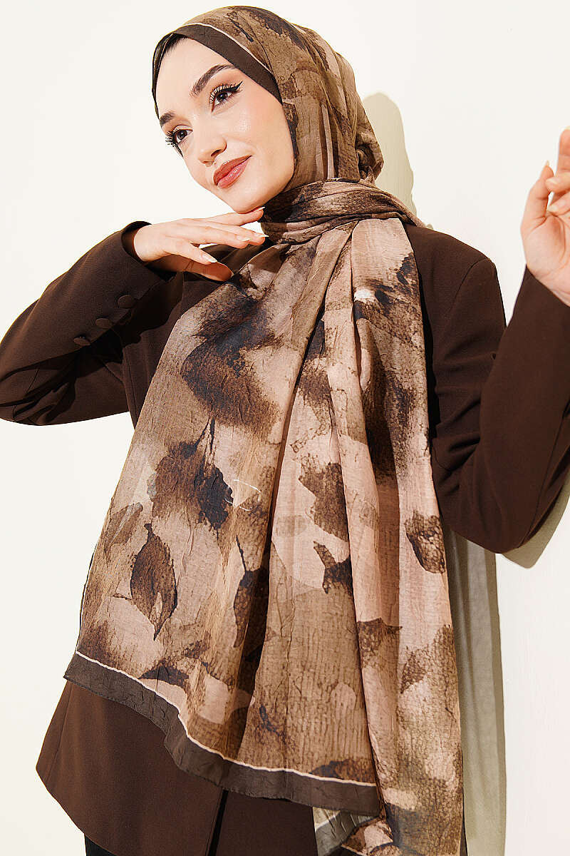 Patterned Bamboo Crinkle Shawl - Camouflage Green