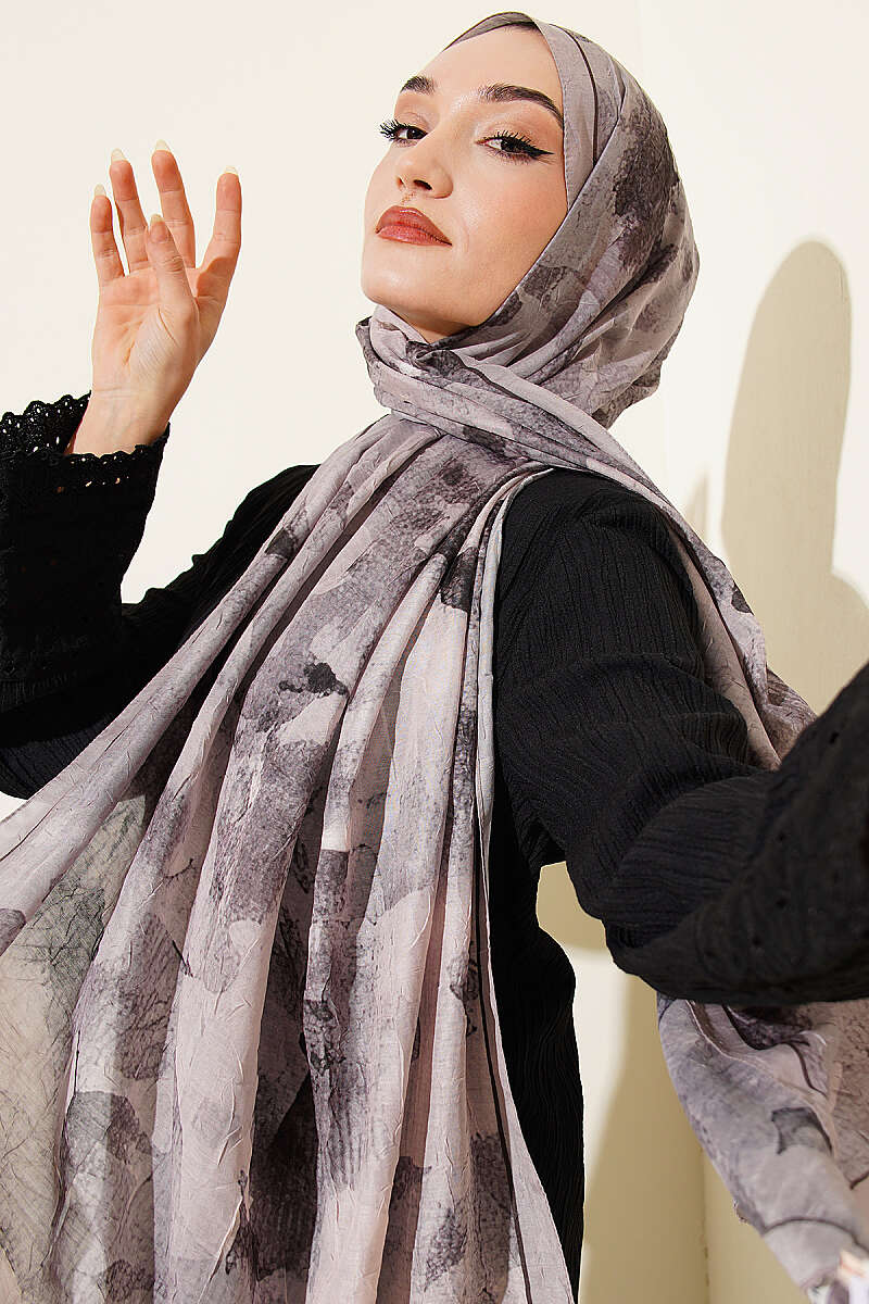 Patterned Bamboo Crinkle Shawl - Sand