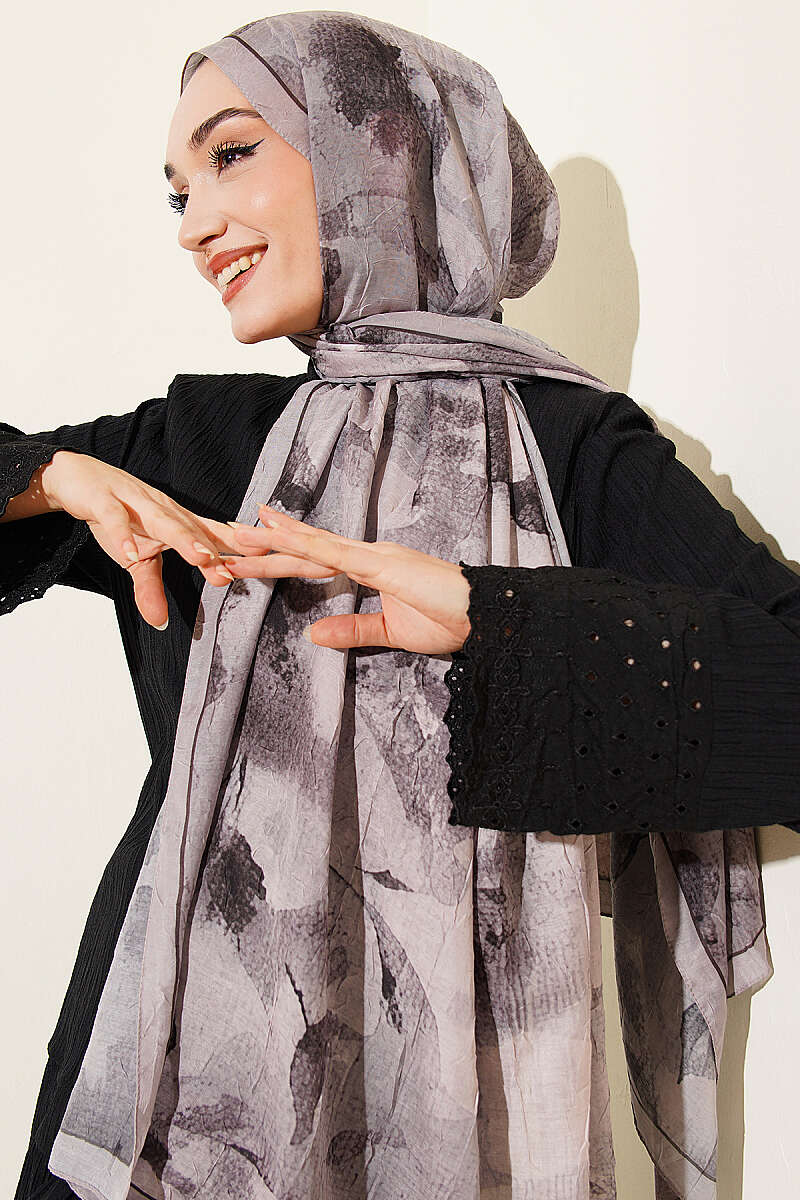 Patterned Bamboo Crinkle Shawl - Sand