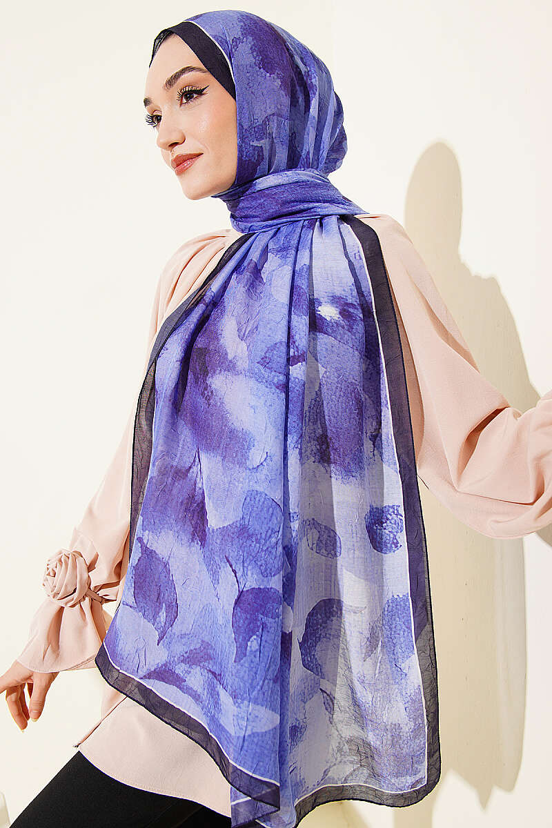 Patterned Bamboo Crinkle Shawl - Navy