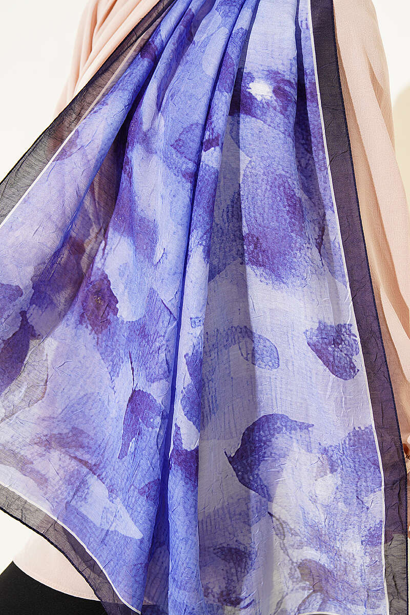 Patterned Bamboo Crinkle Shawl - Navy