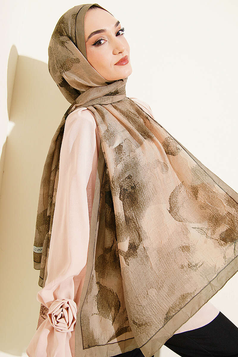 Patterned Bamboo Crinkle Shawl - Dark Olive
