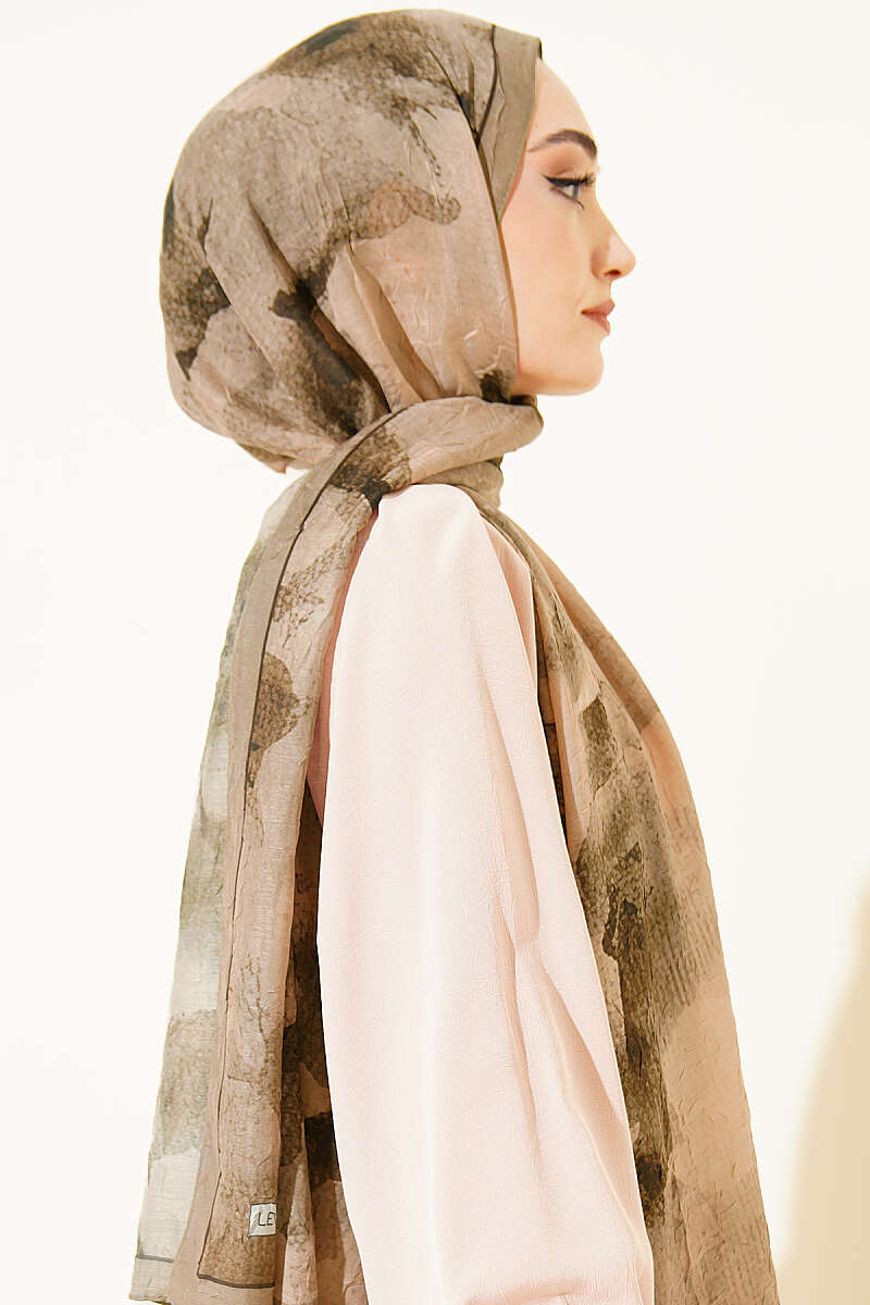 Patterned Bamboo Crinkle Shawl - Dark Olive