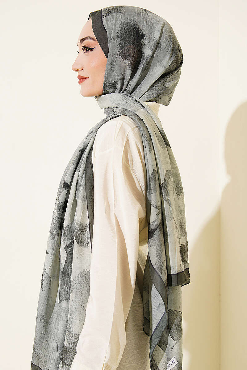 Patterned Bamboo Crinkle Shawl - Emerald