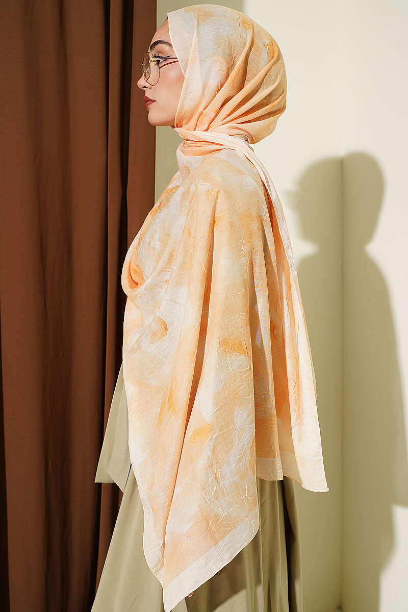 Patterned Bamboo Crinkle Shawl, Yellow Series - Multicolour 1