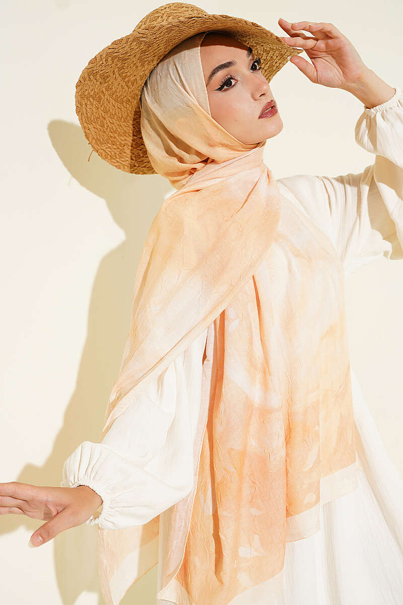 Patterned Bamboo Crinkle Shawl, Yellow Series - Multicolour 8