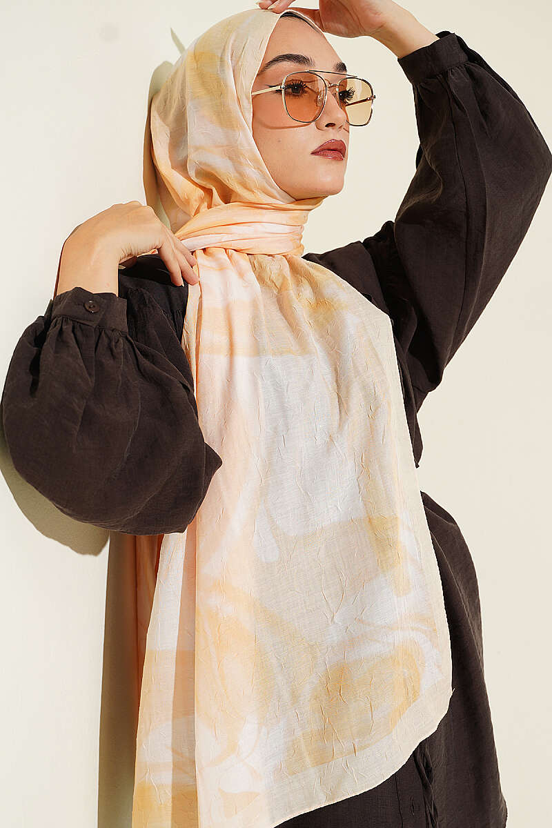 Patterned Bamboo Crinkle Shawl, Yellow Series - Multicolour 9