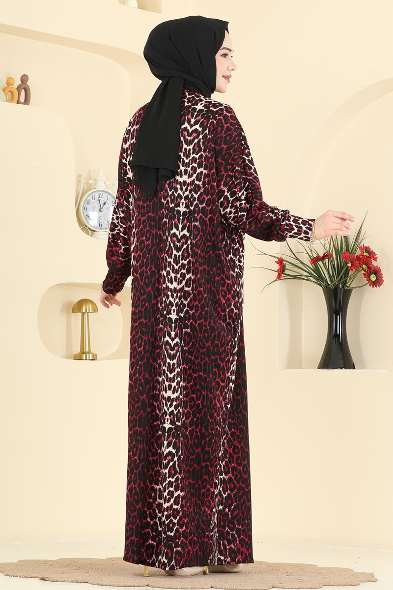 Patterned Crinkle Dress - Burgundy