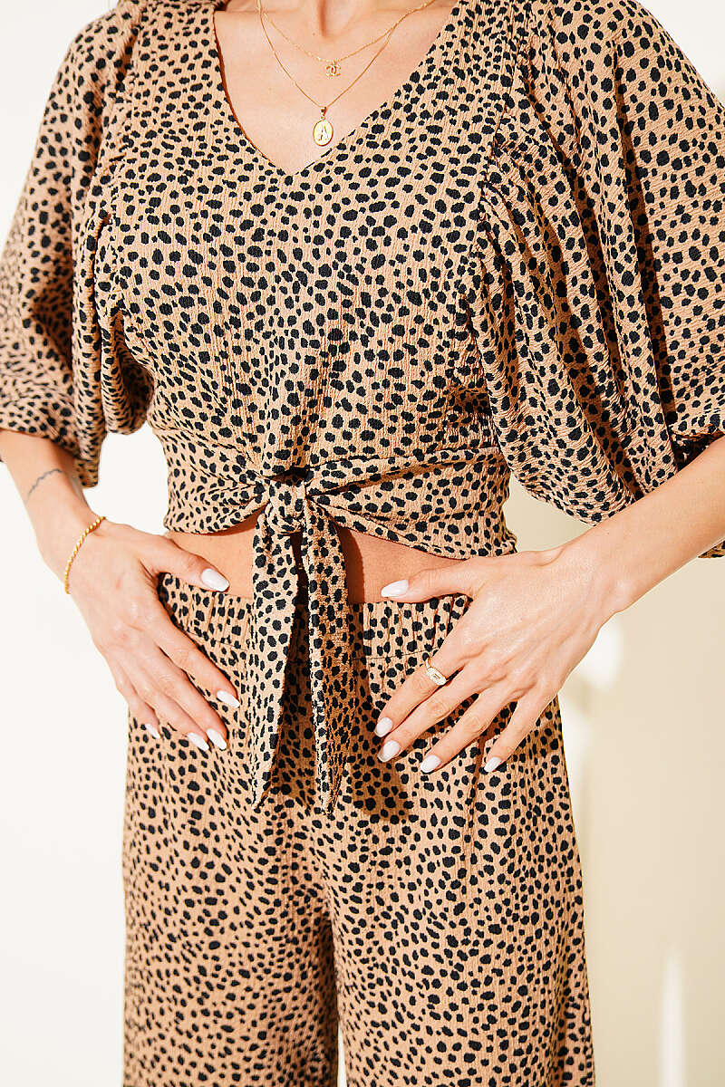 Printed Crop Two-Piece Set - Latte