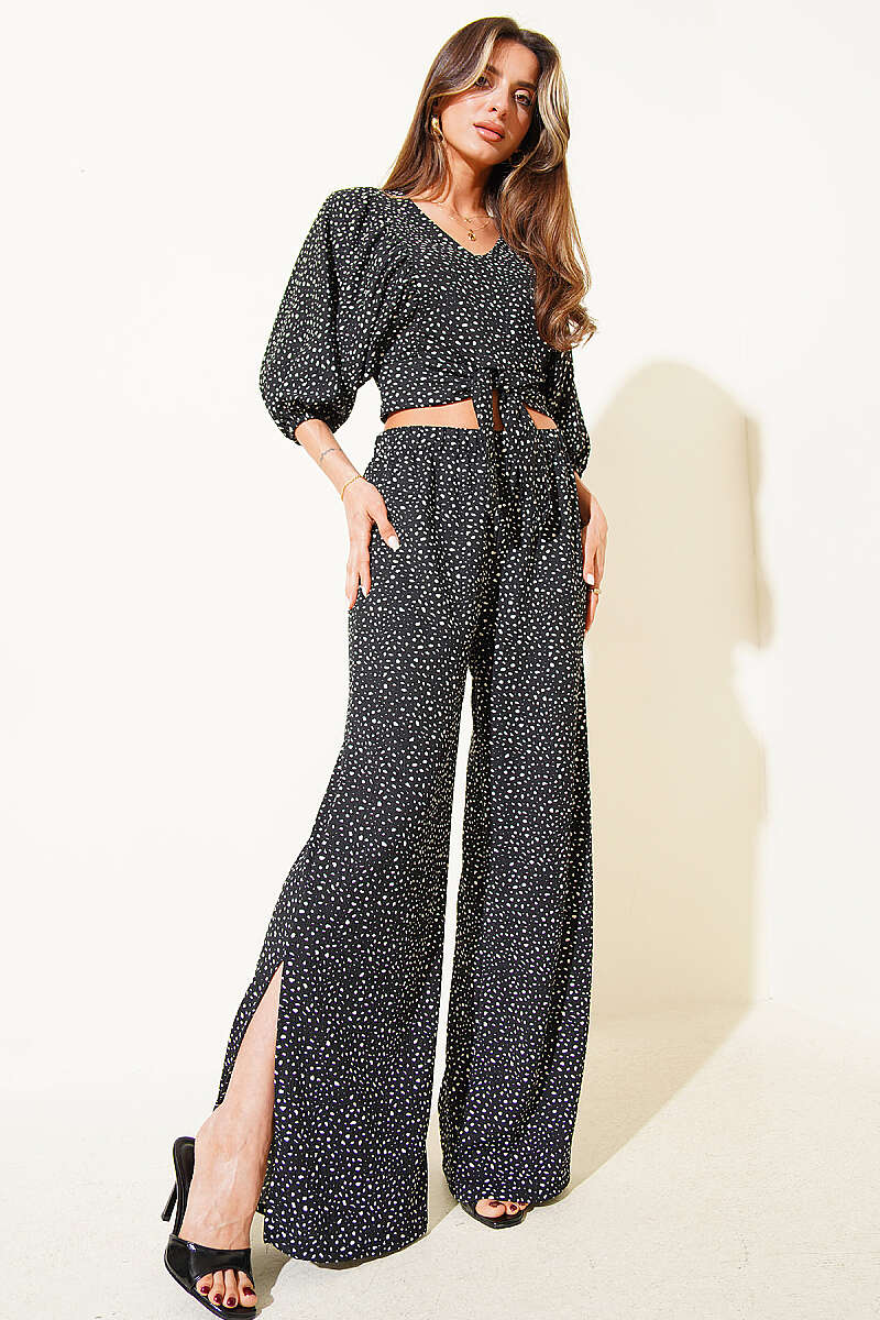 Printed Crop Two-Piece Set - Black