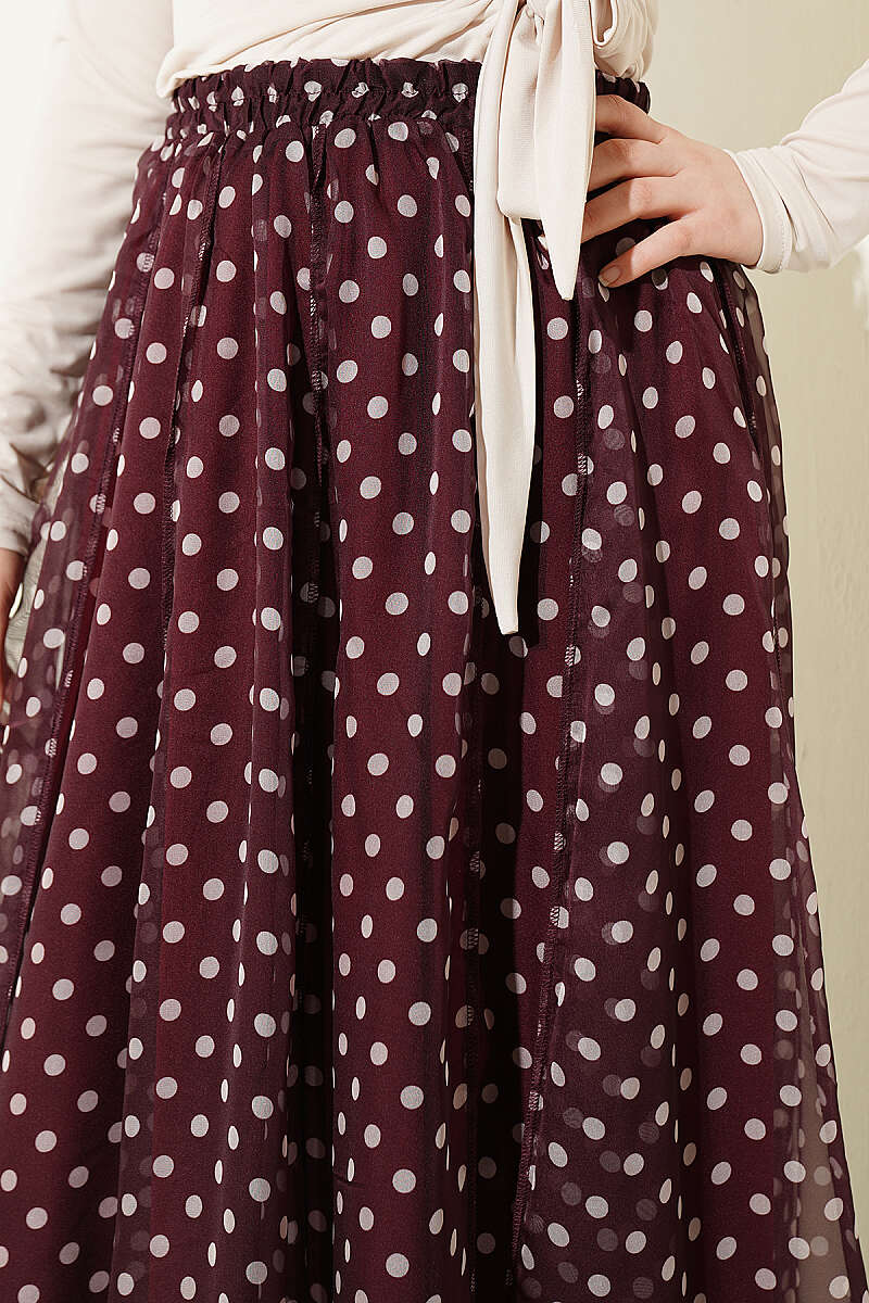 Asymmetric Printed Chiffon Skirt with Stitching - Burgundy