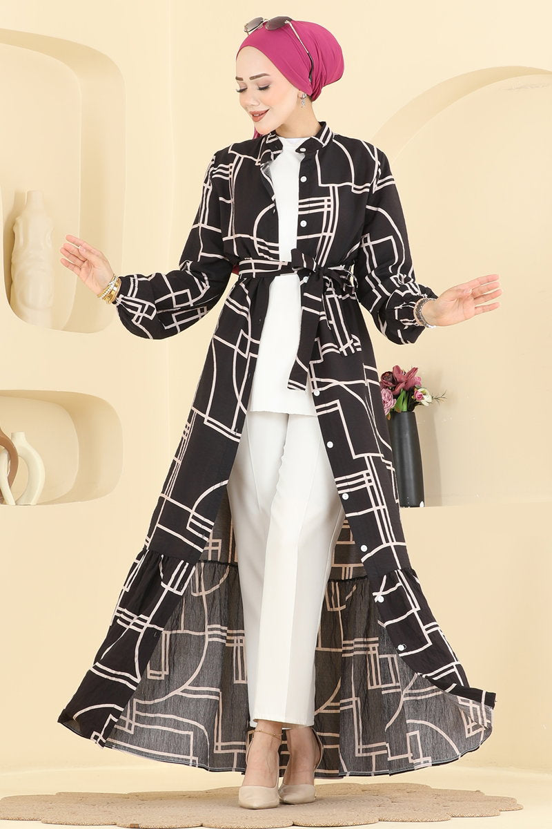 Patterned Modal Button Dress - Multicolour 3