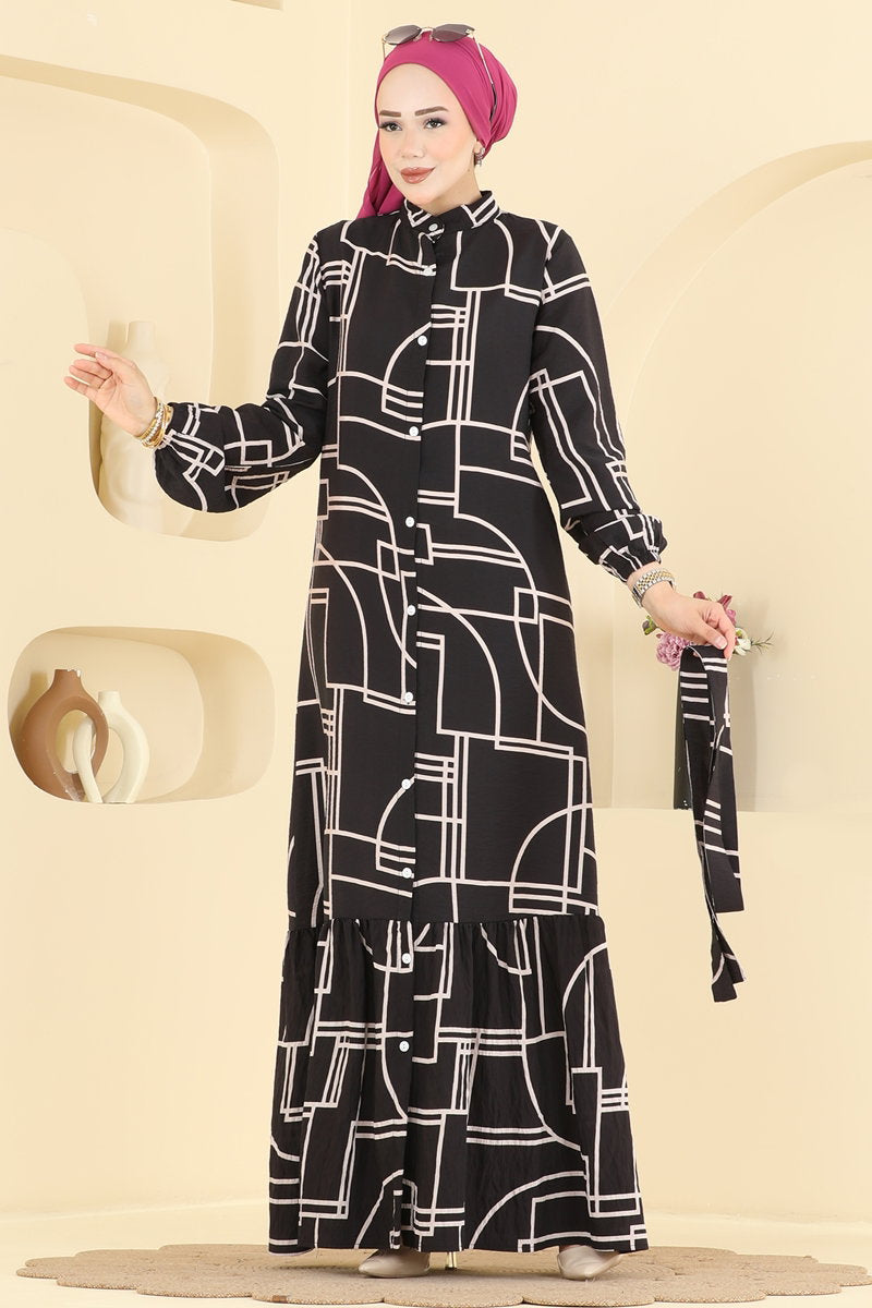 Patterned Modal Button Dress - Multicolour 3