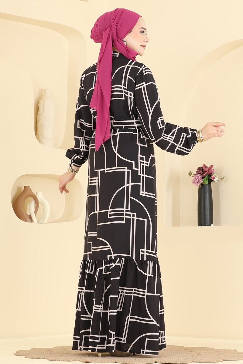 Patterned Modal Button Dress - Multicolour 3