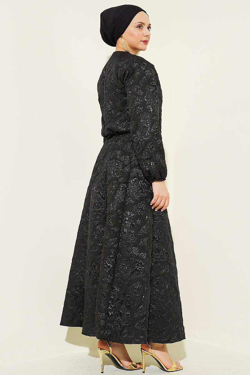 Patterned Jacquard Skirt Set with Zip - Black