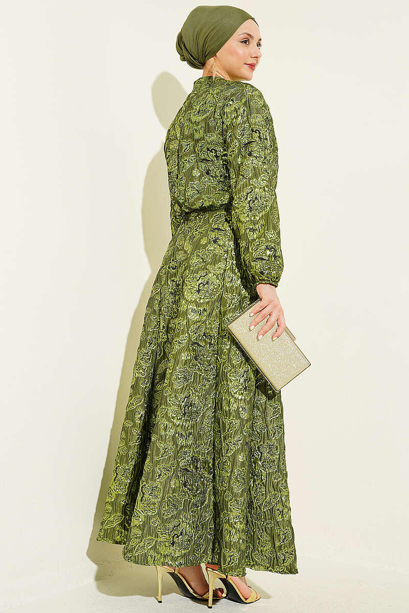 Patterned Jacquard Skirt Set with Zip - Olive