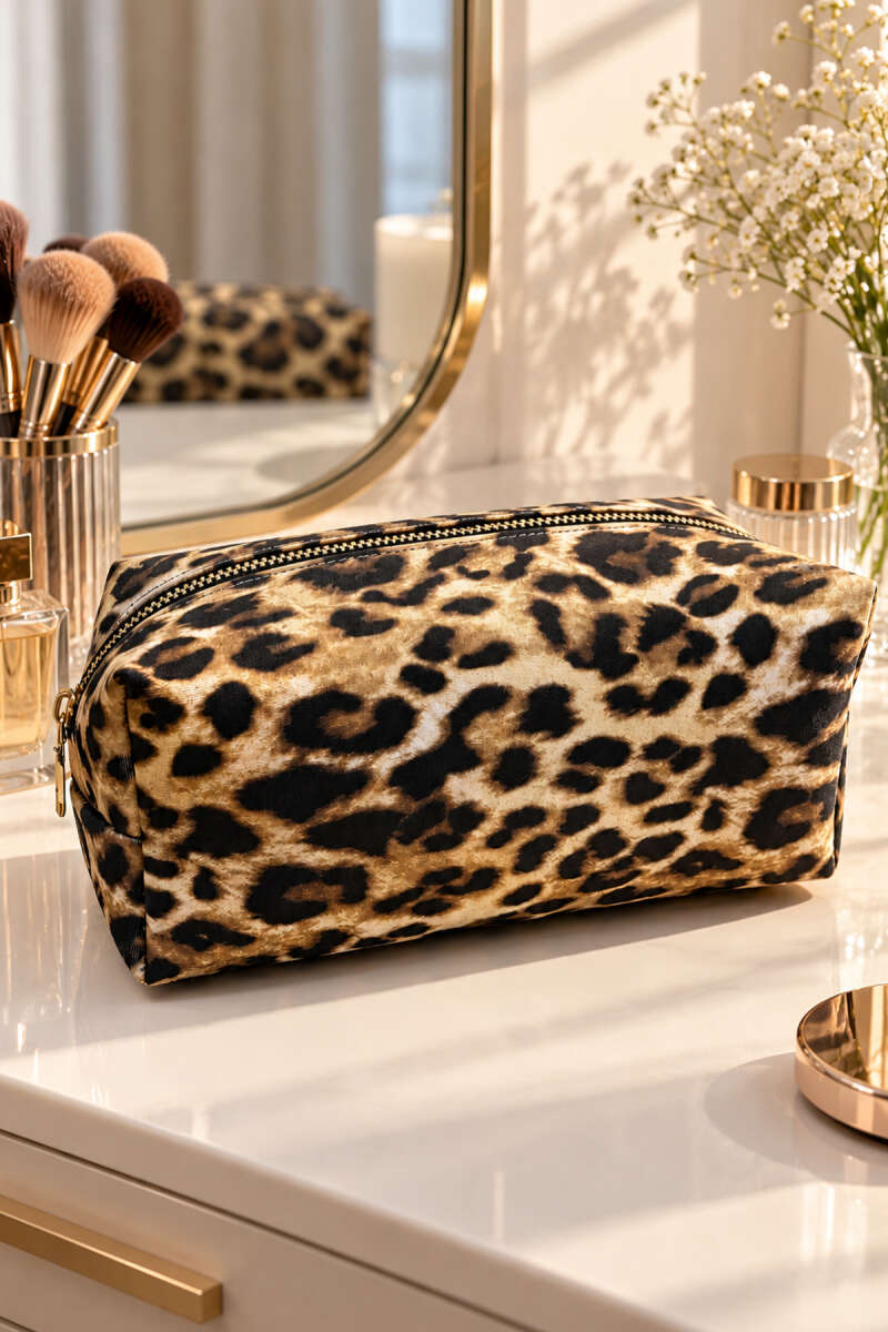Printed Zip Makeup Bag - Leopard