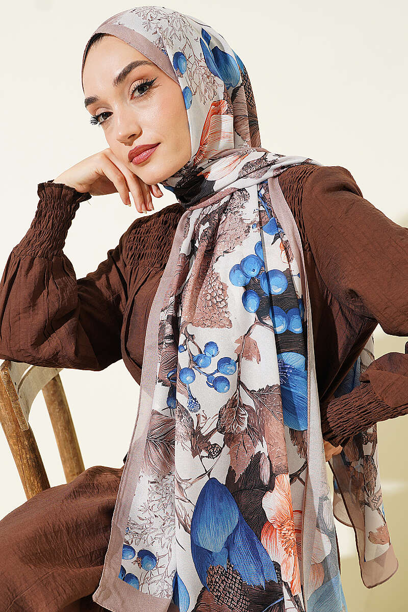 Patterned French Silk Shawl - Beige