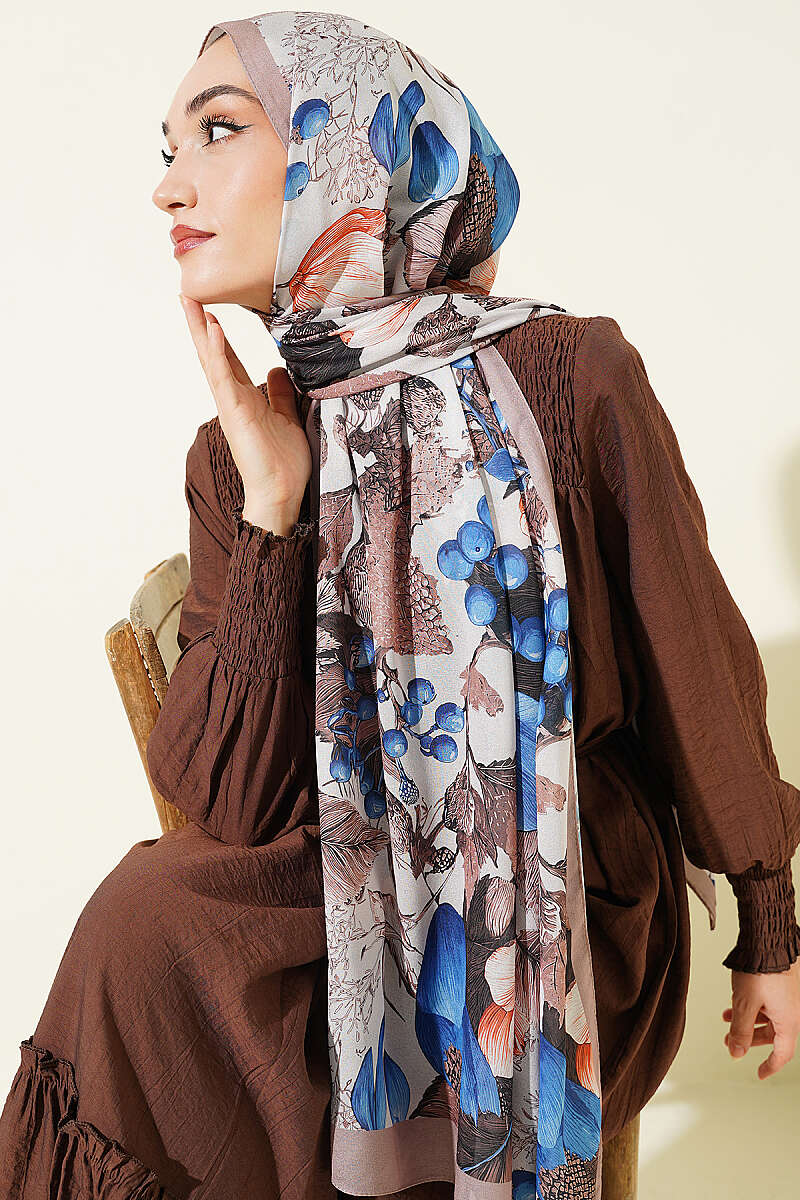 Patterned French Silk Shawl - Beige