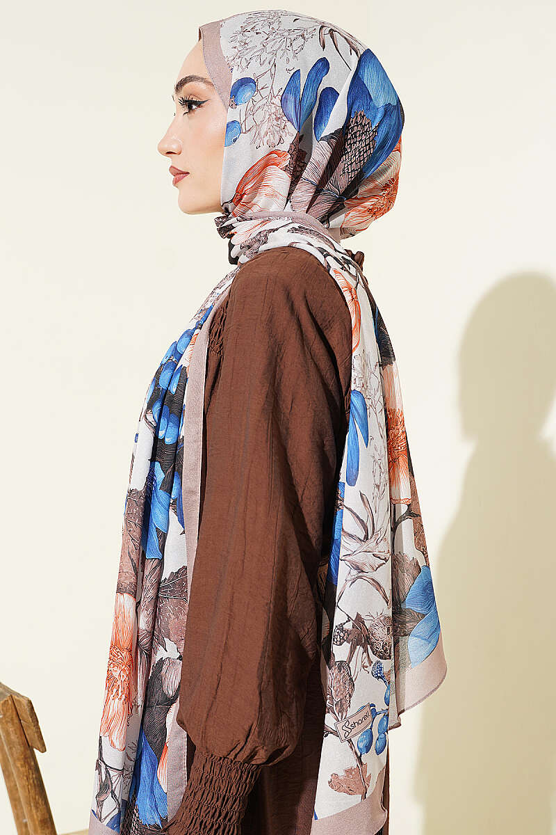 Patterned French Silk Shawl - Beige