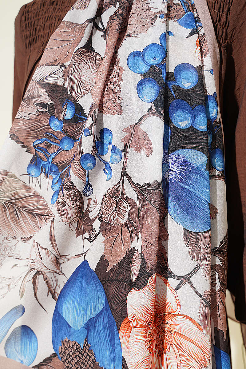 Patterned French Silk Shawl - Beige