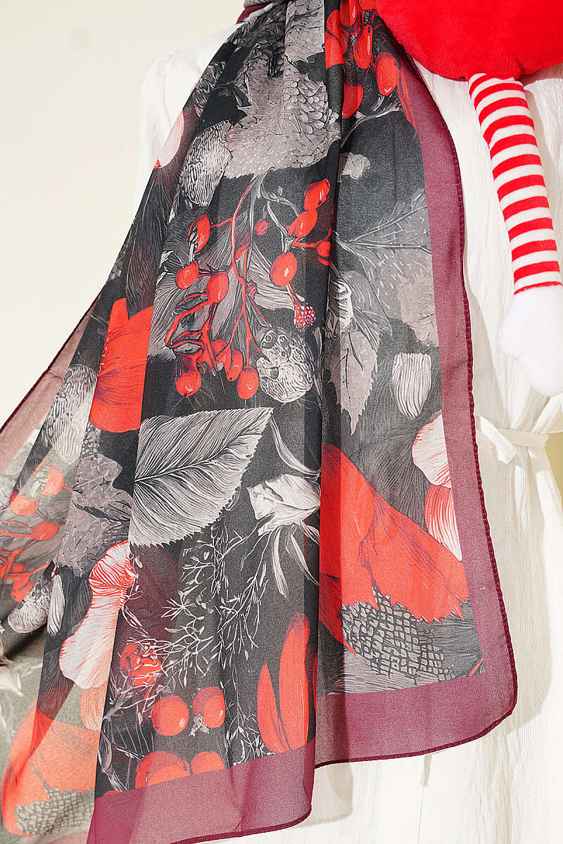 Patterned French Silk Shawl - Burgundy