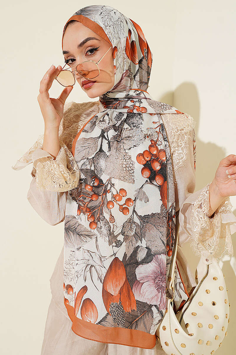 Patterned French Silk Shawl - Camel