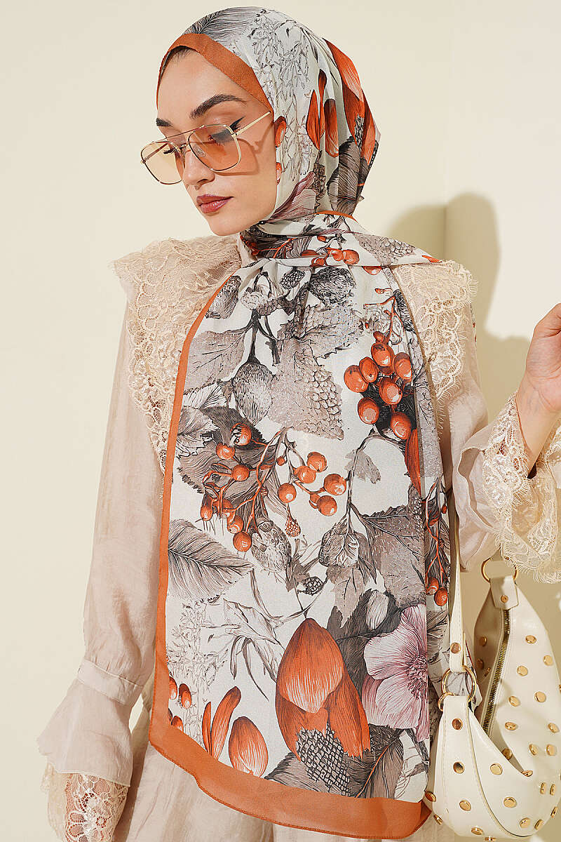 Patterned French Silk Shawl - Camel