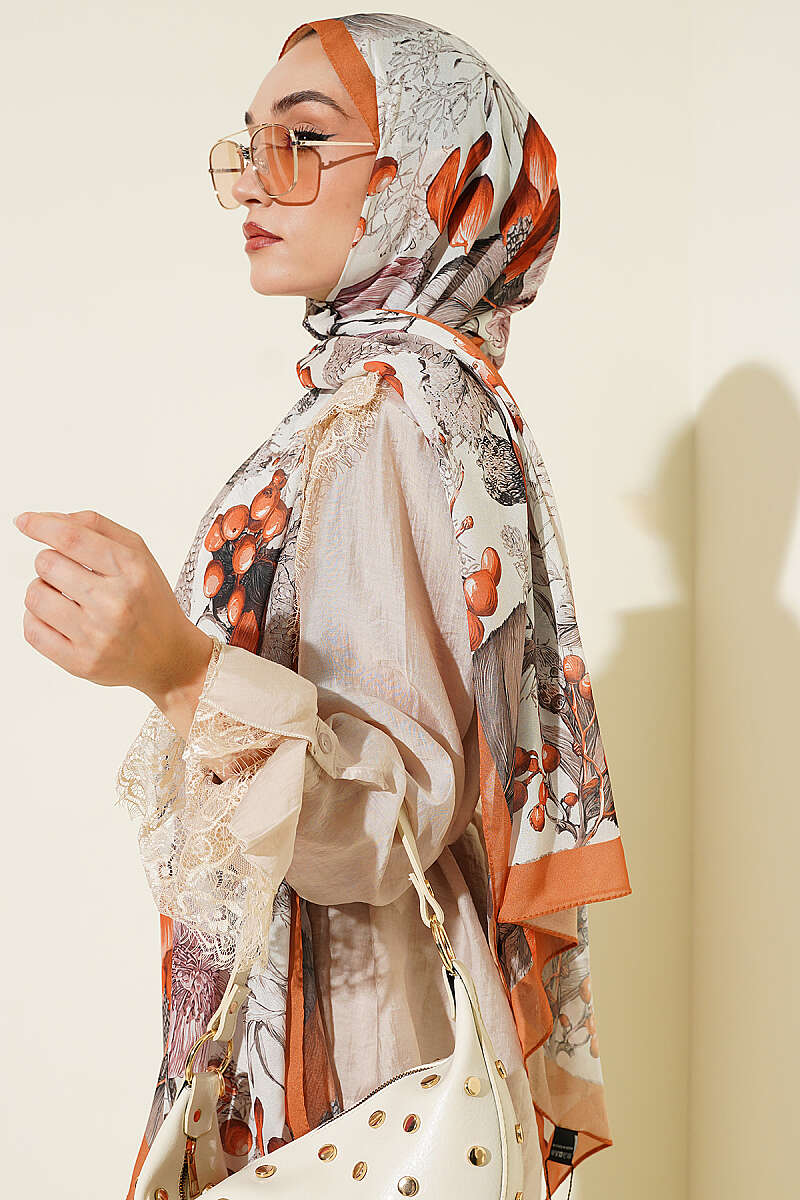 Patterned French Silk Shawl - Camel