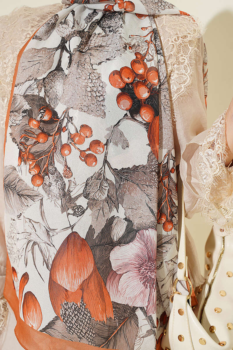 Patterned French Silk Shawl - Camel