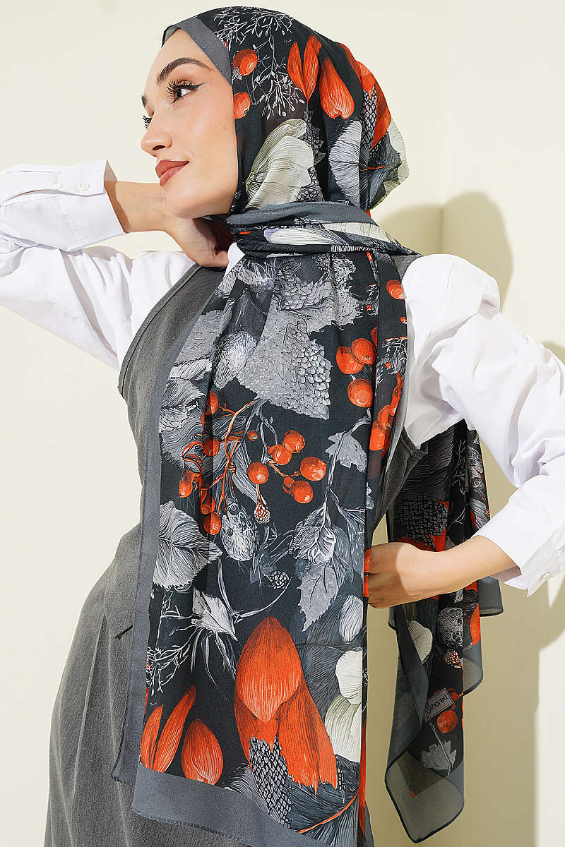 Patterned French Silk Shawl - Smoke Grey