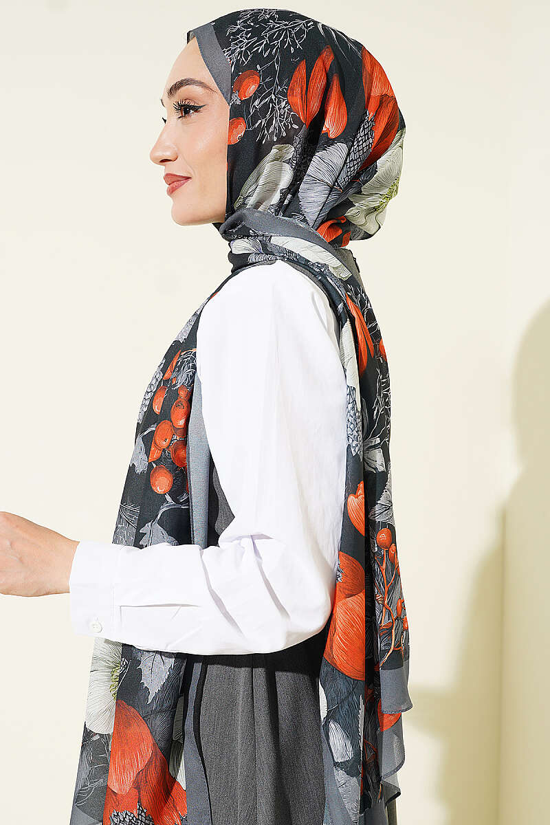 Patterned French Silk Shawl - Smoke Grey