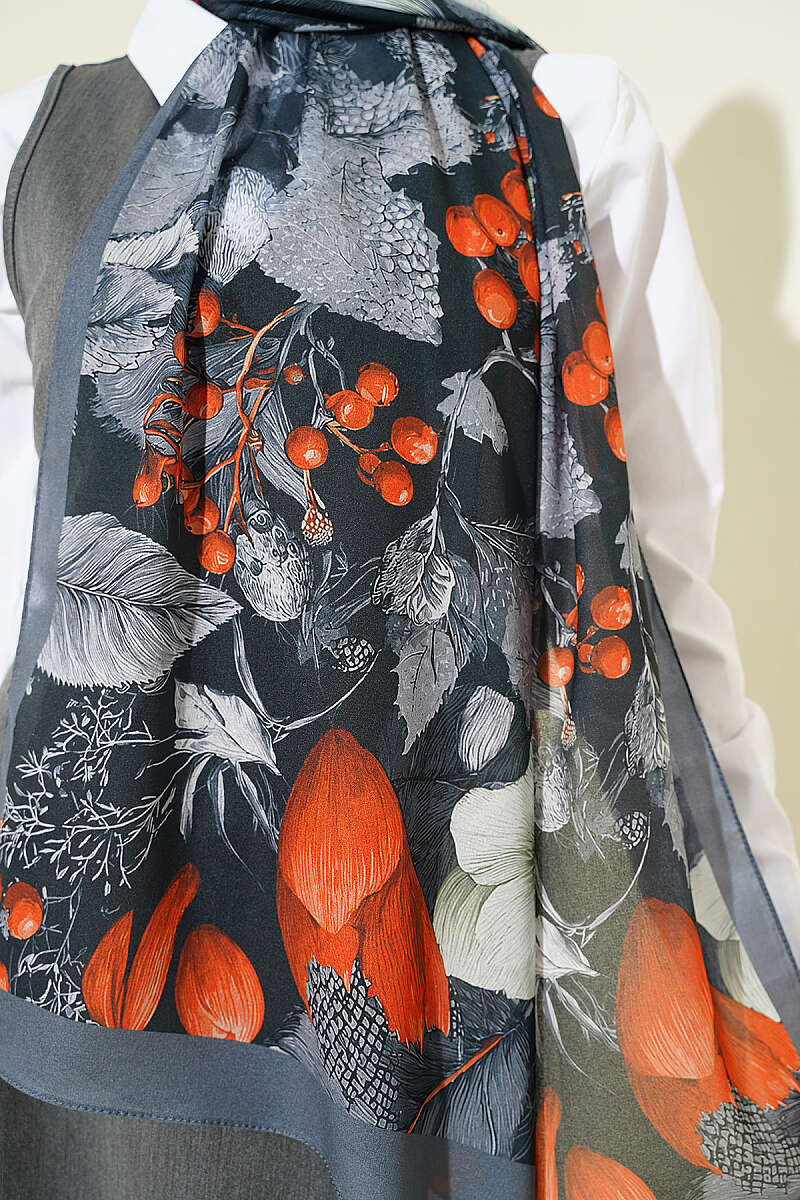 Patterned French Silk Shawl - Smoke Grey