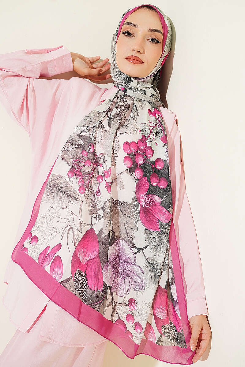 Patterned French Silk Shawl - Fuchsia