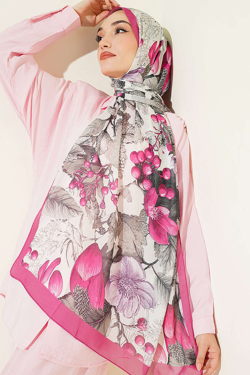 Patterned French Silk Shawl - Fuchsia