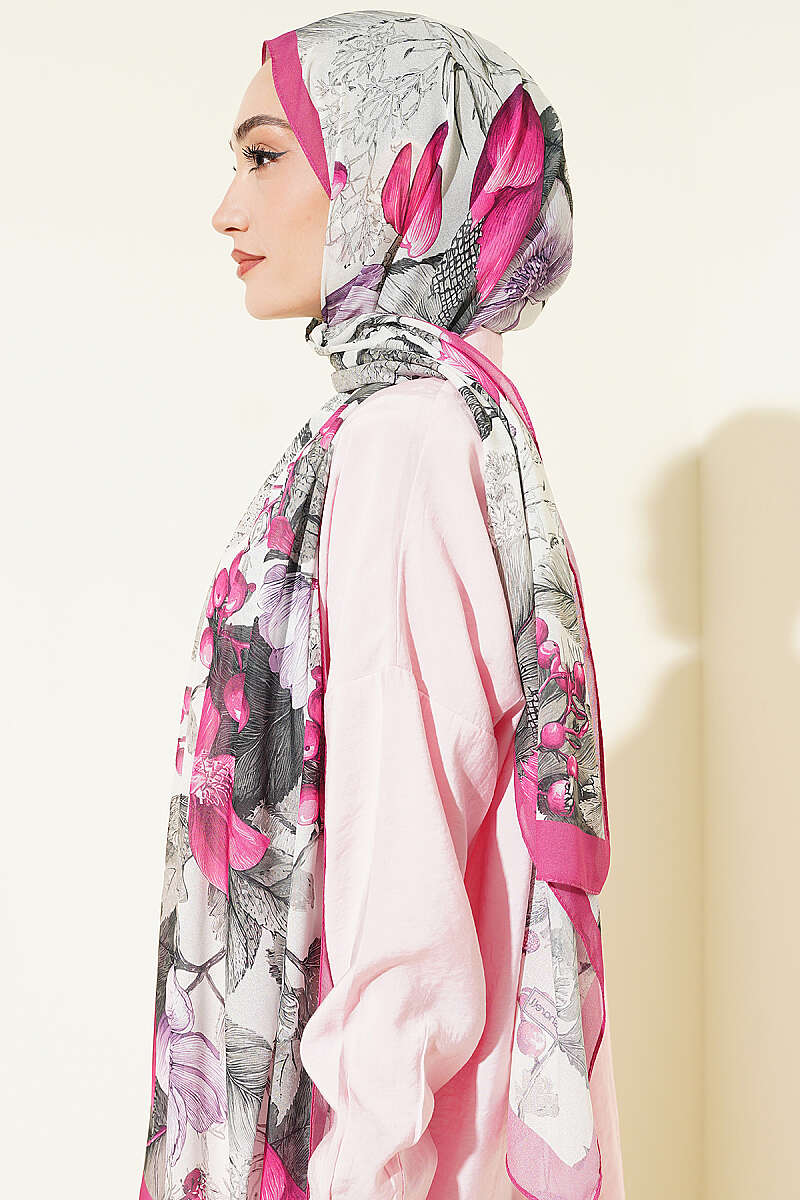Patterned French Silk Shawl - Fuchsia