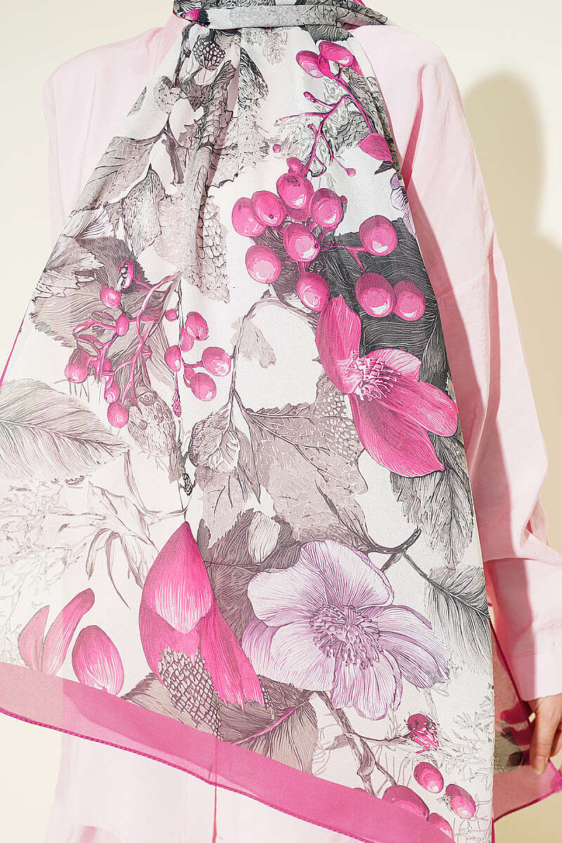 Patterned French Silk Shawl - Fuchsia