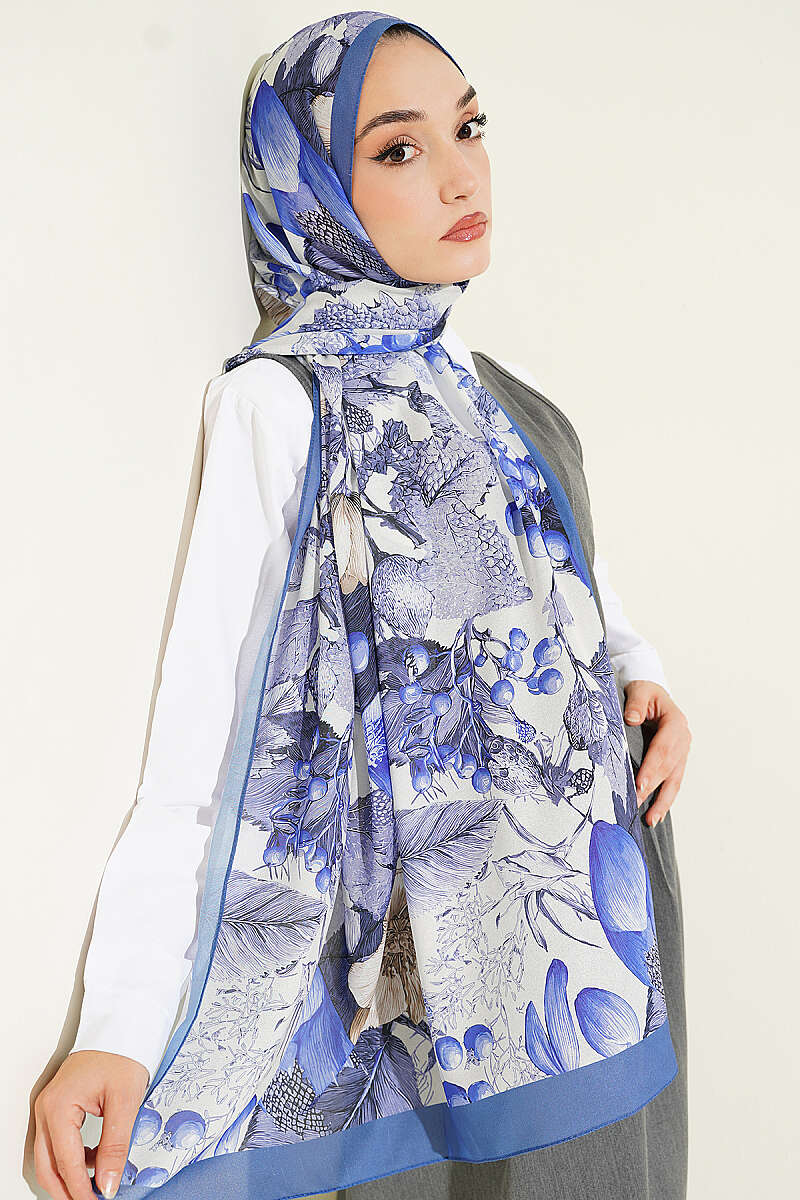 Patterned French Silk Shawl - Indigo