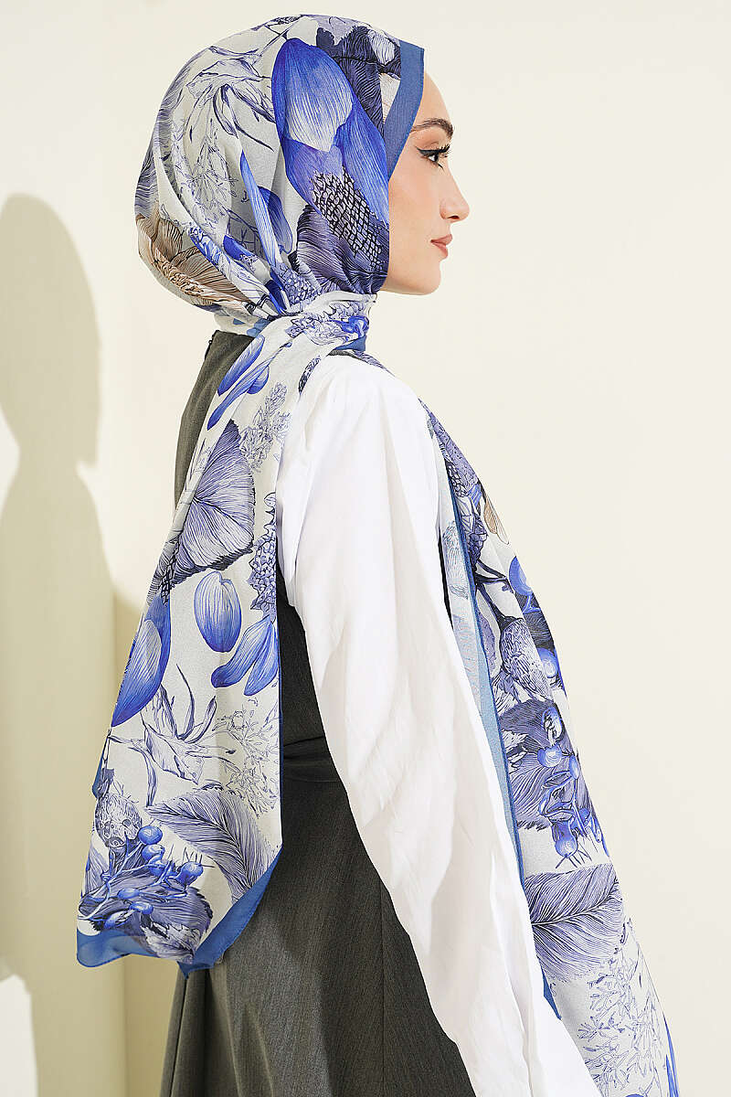 Patterned French Silk Shawl - Indigo