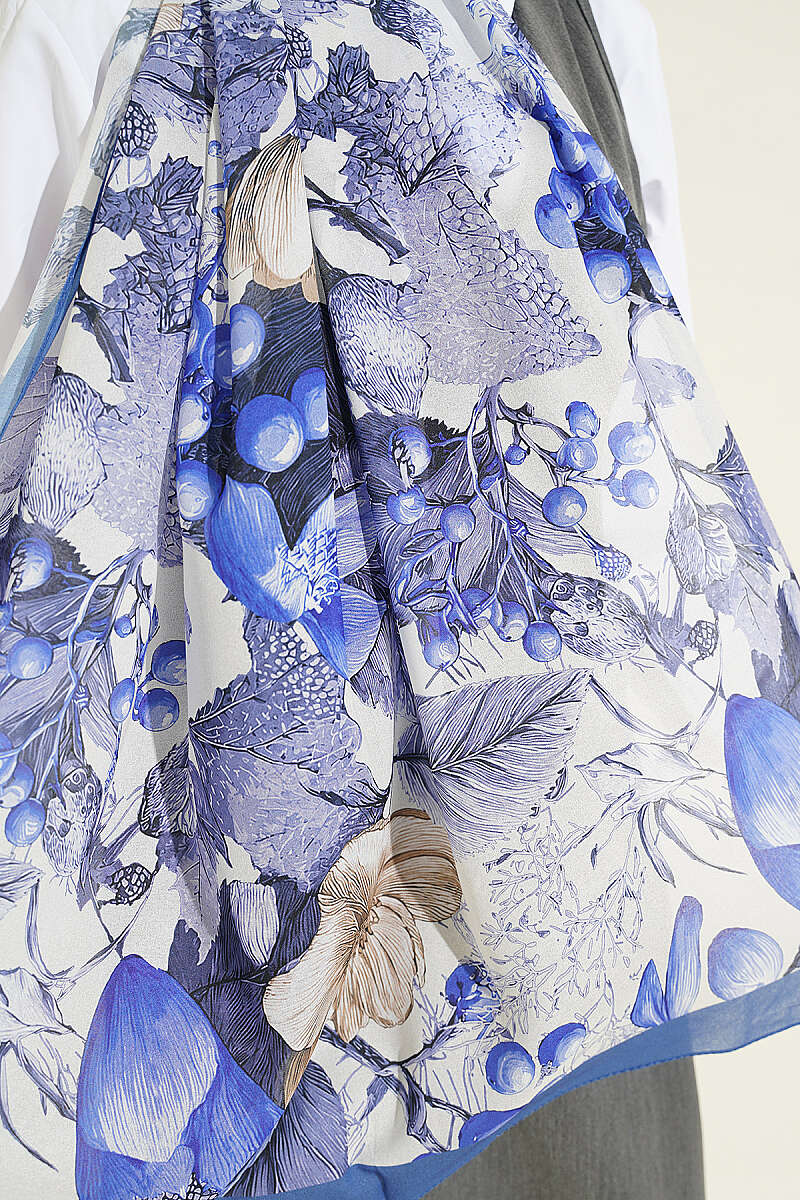 Patterned French Silk Shawl - Indigo